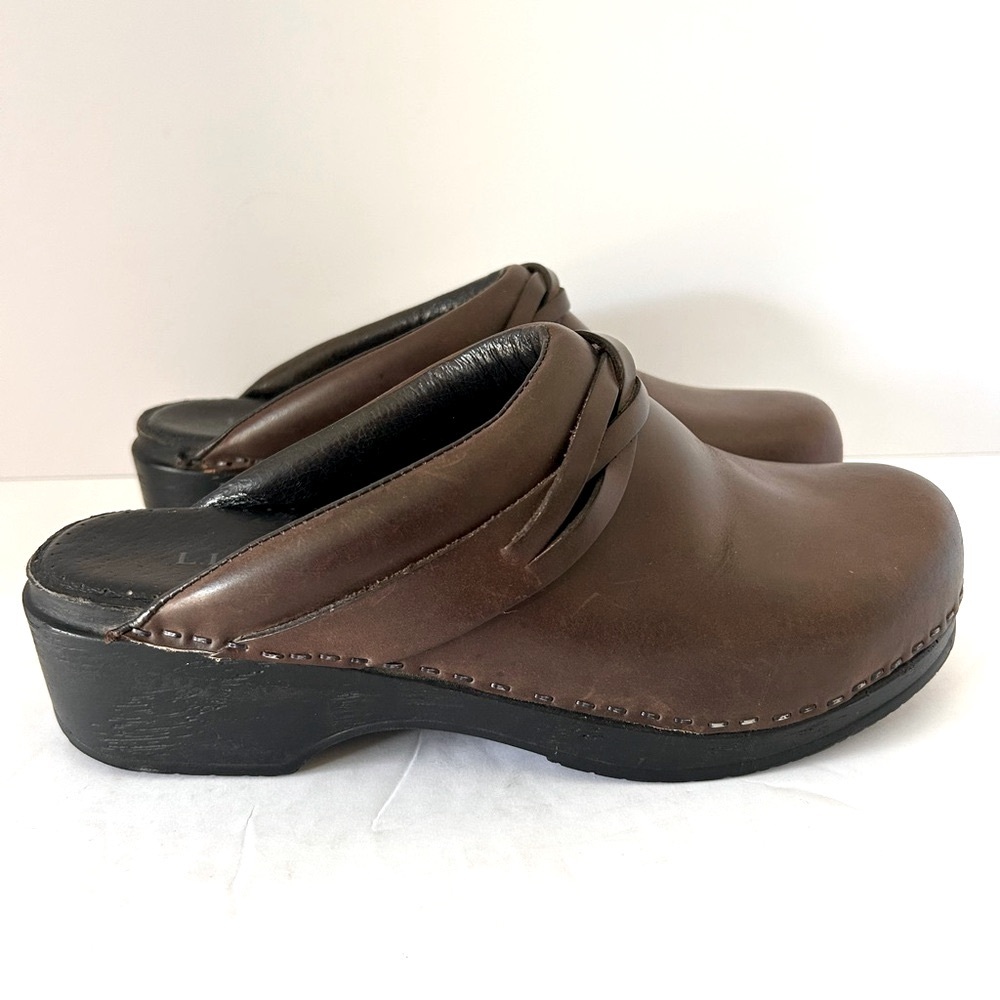 LL Bean Clog Shoe Mule Braided Leather Poetcore Scandigirl Brown Size 39 US 7.5 - Picture 4 of 11